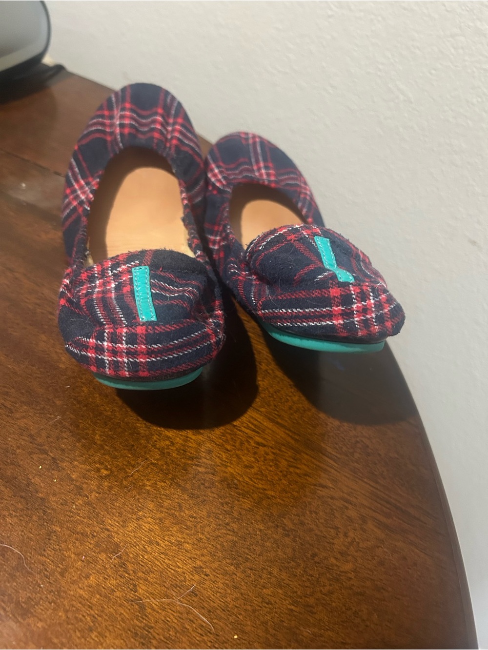 Tieks Plaid Ballet Flats in Navy with Red & Teal Accents women’s size 10 - Picture 3 of 5